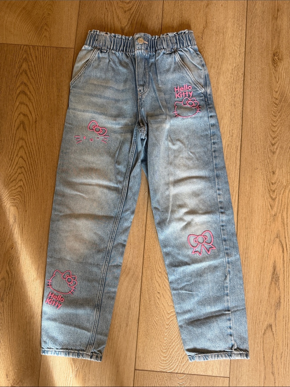 H&M Light Blue Denim Hello Kitty Jeans with Pink Embroidery